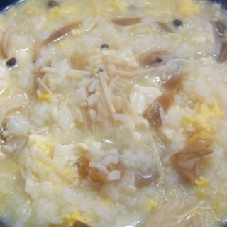 きのこと豆腐とザーサイの中華卵粥